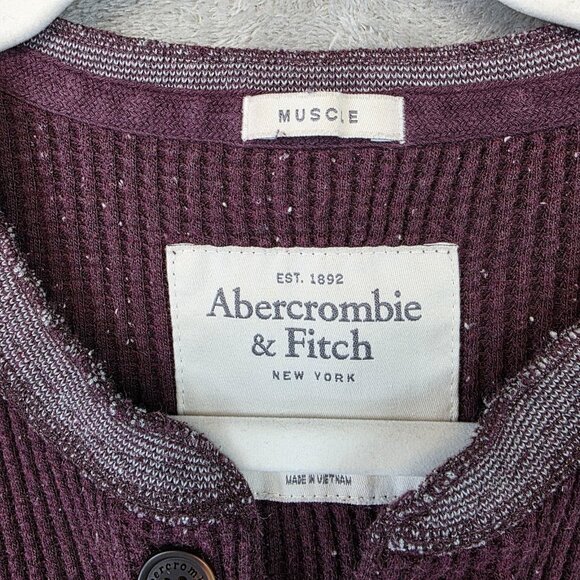 Abercrombie & Fitch Muscle Shirt Mens Size L Burgundy Thermal Waffle Henley Y2K - Picture 2 of 10